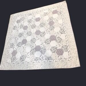 Shabby Chic Handmade Quilt Hexagon Pastel Cotton Lace Patch Hearts 86x85 Cottage